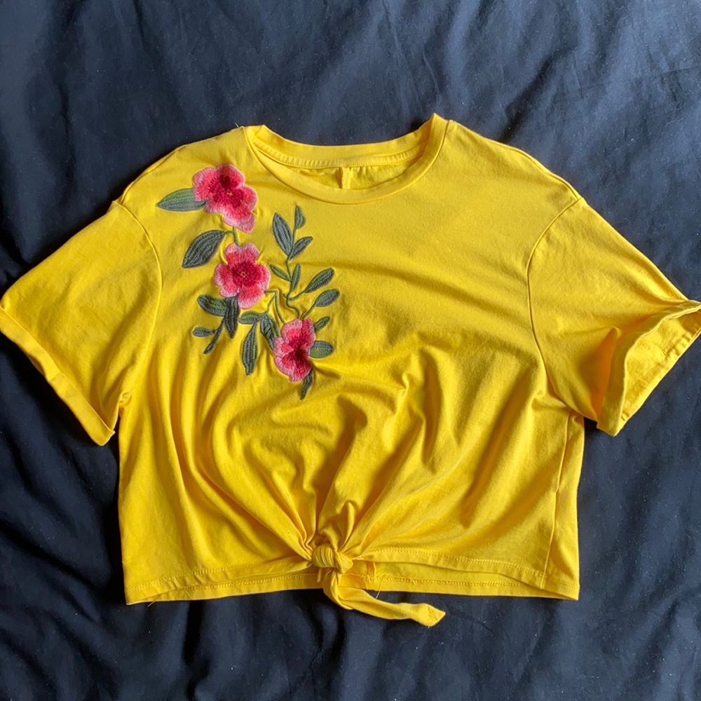 Yellow crop top with embroidered accents